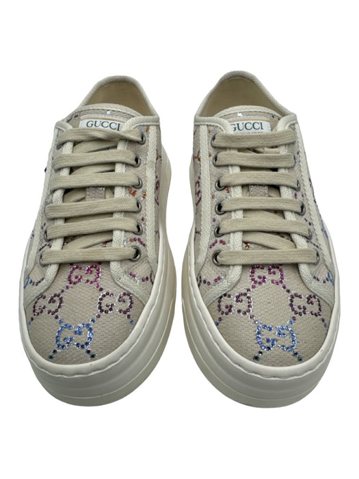 Gucci Shoe Size 37.5 Cream, White, Multi Canvas & Rubber Crystals Sneakers Cream, White, Multi / 37.5