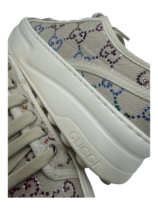 Gucci Shoe Size 37.5 Cream, White, Multi Canvas & Rubber Crystals Sneakers Cream, White, Multi / 37.5