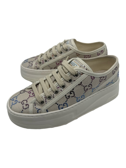 Gucci Shoe Size 37.5 Cream, White, Multi Canvas & Rubber Crystals Sneakers Cream, White, Multi / 37.5