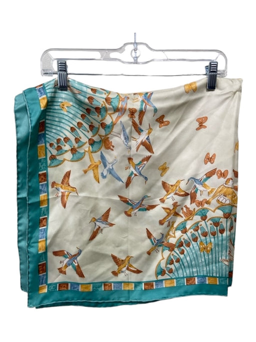 Reunion des Musees Nationaux Cream, Blue, Orange Silk Birds scarf Cream, Blue, Orange