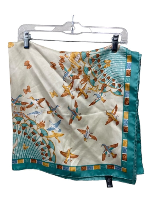 Reunion des Musees Nationaux Cream, Blue, Orange Silk Birds scarf Cream, Blue, Orange