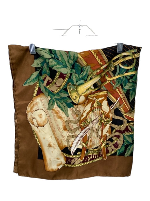 The Metropolitan Opera Brown Print Silk Musical Instruments Print scarf Brown Print