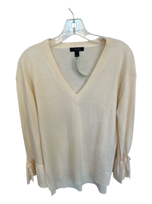 J Crew Size M Cream Merino Wool Long Sleeve Bows Side Slits V Neck Sweater Cream / M