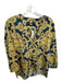 Tibi Size 10 navy & gold Silk V Neck Button Front Long Sleeve Ornate Top navy & gold / 10