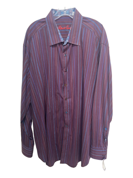 Robert Graham Size xxxl Maroon & Blue Cotton Striped Men's Long Sleeve Shirt xxxl
