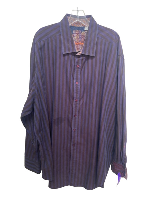 Robert Graham Size xxxl Purple & Black Cotton Striped Men's Long Sleeve Shirt xxxl