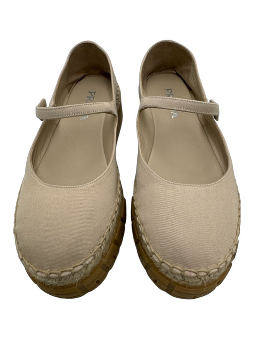 Prada Shoe Size 38 Beige Cotton Platform Baby Doll Box & Bag inc Espadrille Beige / 38