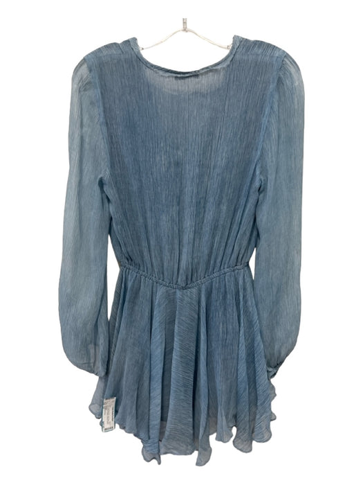 Love Shack Fancy Size 1/S Slate Blue Silk Long Sleeve Pleated Dress Slate Blue / 1/S