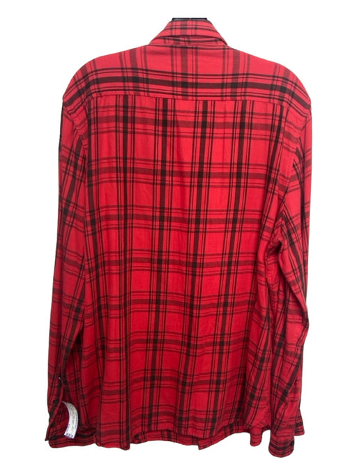 Denim & Supply Red & Black Cotton Pleated Striped Button up Long Sleeve Shirt