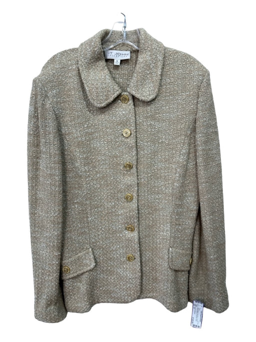 St John Collection Size 14 Green & Beige Wool Blend Tweed Shoulder Pads Jacket Green & Beige / 14
