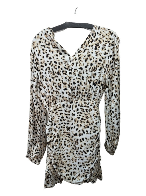 Greylin Size XS White, Black & Tan Polyester Cheetah V Neck Long Sleeve Dress White, Black & Tan / XS