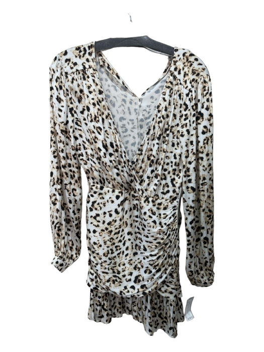 Greylin Size XS White, Black & Tan Polyester Cheetah V Neck Long Sleeve Dress White, Black & Tan / XS