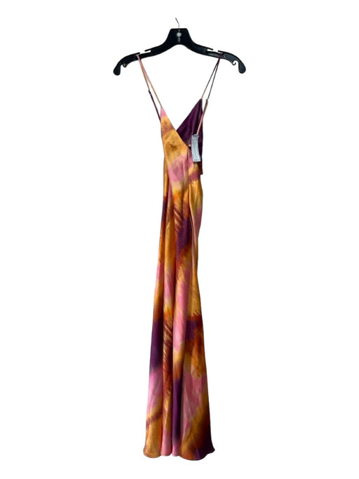 Zara Size XS Pink, Purple & Orange Polyester Spaghetti Strap V Neck Maxi Dress Pink, Purple & Orange / XS