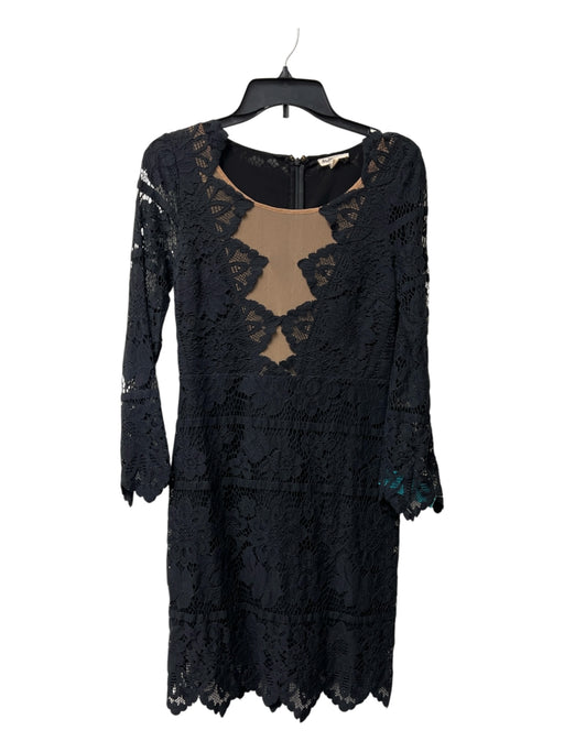 For Love & Lemons Size Small Black & Tan Cotton Blend Back Zip Mesh Panels Dress Black & Tan / Small