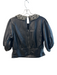 Maeve Size M Black Polyurethane Faux Leather Back Zip Collared Puff Sleeve Top Black / M