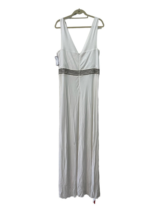 Tory Burch Size XL White & Gold Viscose Beaded Detail Floor Length V Neck Dress White & Gold / XL