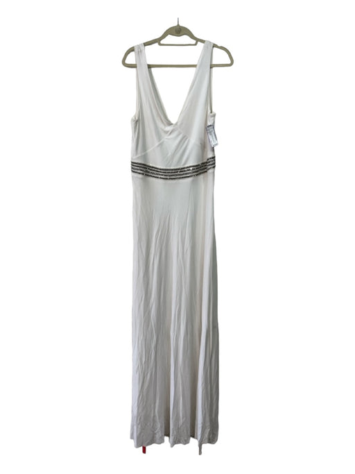 Tory Burch Size XL White & Gold Viscose Beaded Detail Floor Length V Neck Dress White & Gold / XL