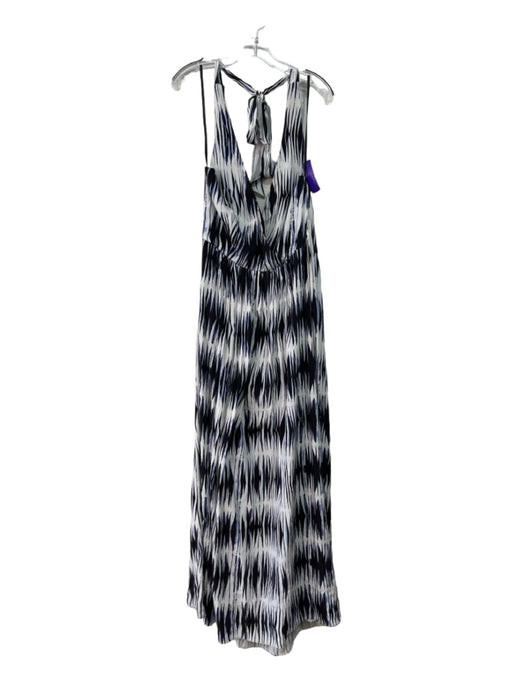 Milly Size 12 White Black Blue Silk Abstract Halter Sleeveless Maxi Dress White Black Blue / 12