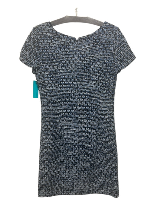 Oscar De La Renta Size 12 Blue & Black Nylon Blend Woven Stripe Back Zip Dress Blue & Black / 12