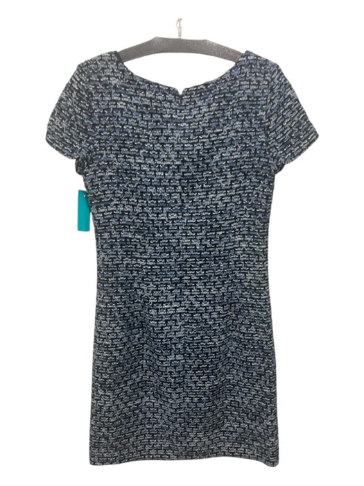Oscar De La Renta Size 12 Blue & Black Nylon Blend Woven Stripe Back Zip Dress Blue & Black / 12
