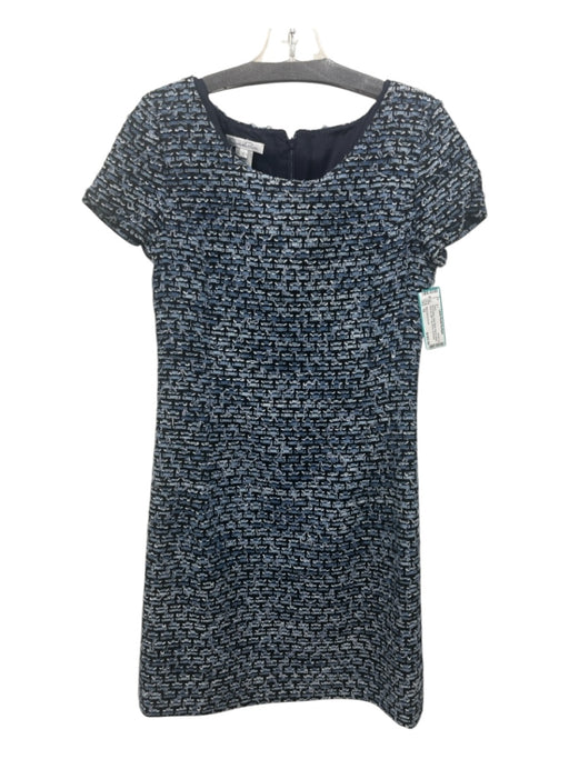 Oscar De La Renta Size 12 Blue & Black Nylon Blend Woven Stripe Back Zip Dress Blue & Black / 12