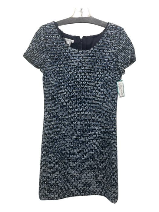 Oscar De La Renta Size 12 Blue & Black Nylon Blend Woven Stripe Back Zip Dress Blue & Black / 12