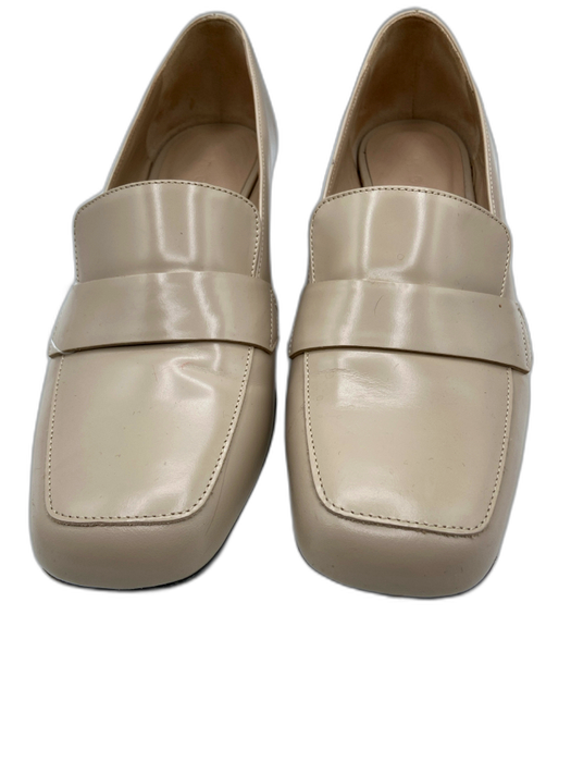 M. Gemi Shoe Size 37 Beige Leather Shiny Square Toe Block Heel loafer Flats Beige / 37