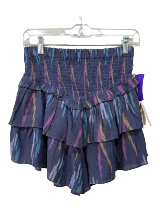 Mother Size S Purple Blue Yellow Cotton Elastic Waist Printed Tiered Skirt Purple Blue Yellow / S