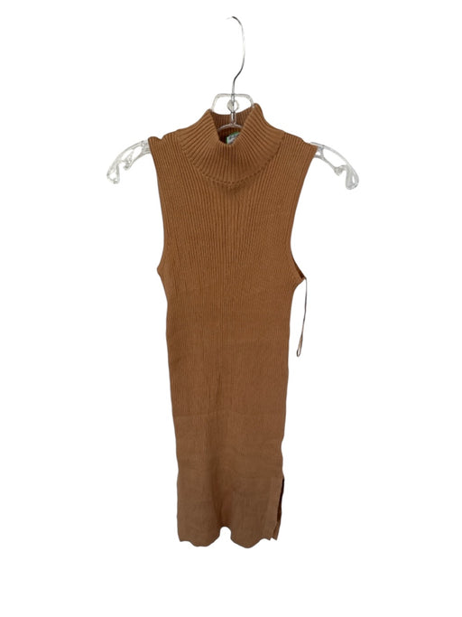 Magaschoni Size M Camel Viscose Mock Neck Ribbed Sleeveless Midi Dress Camel / M