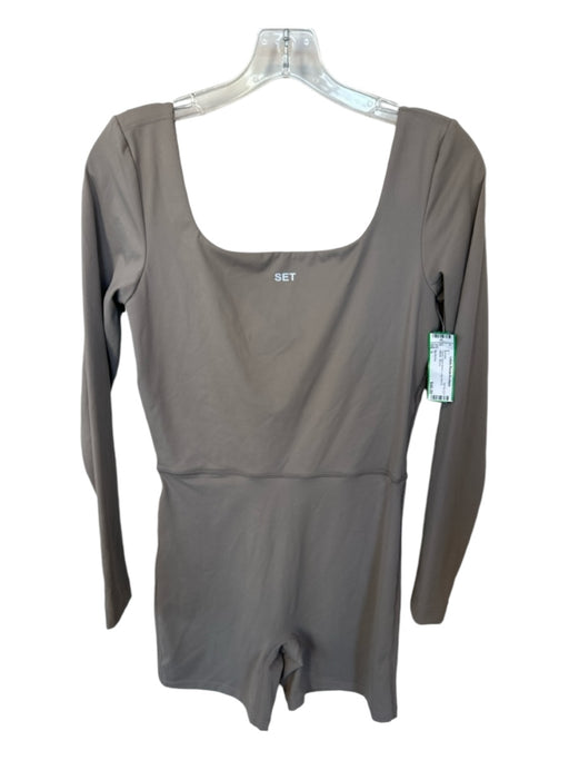 Set Active Size L Taupe Nylon Blend Long Sleeve Athletic Romper Taupe / L