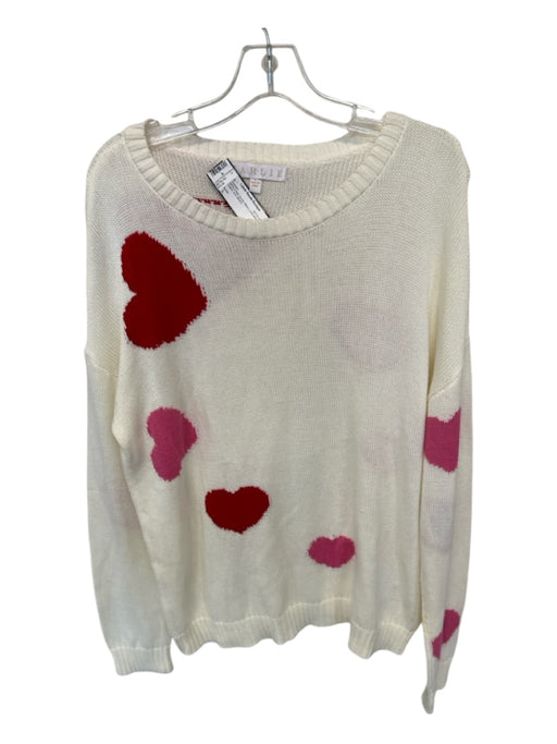 Karlie Size L White & Red Acrylic Blend Long Sleeve Hearts Knit Sweater White & Red / L