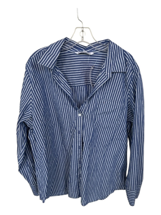 Elizabeth & James Size XXL Blue & White Cotton Long Sleeve Striped Top Blue & White / XXL