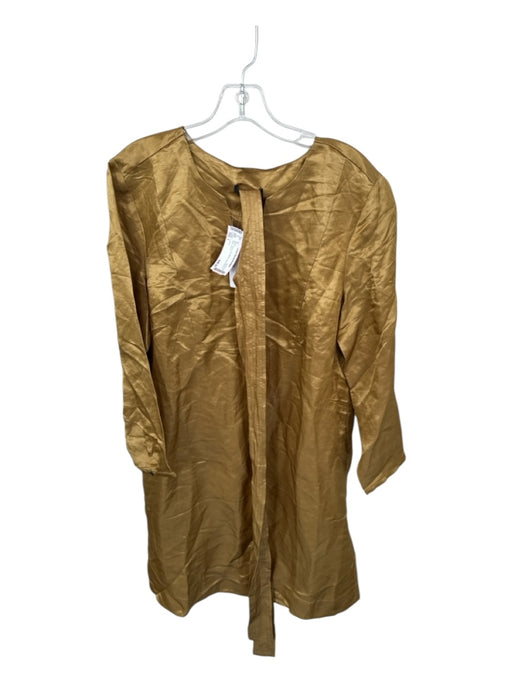 J. Crew Size L Gold Linen Blend Long Sleeve V Neck Dress Gold / L