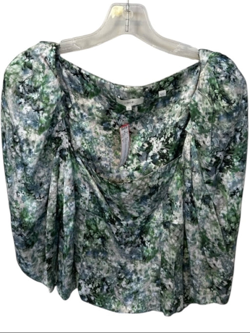 Vince Size 6 Green & Gray Viscose Long Balloon Sleeve Flowers Square Neck Top Green & Gray / 6