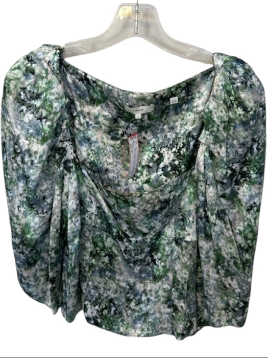 Vince Size 6 Green & Gray Viscose Long Balloon Sleeve Flowers Square Neck Top Green & Gray / 6
