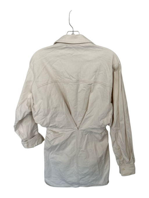 Zara Size L Cream Cotton Long Sleeve Button Down Collar Denim Dress Cream / L