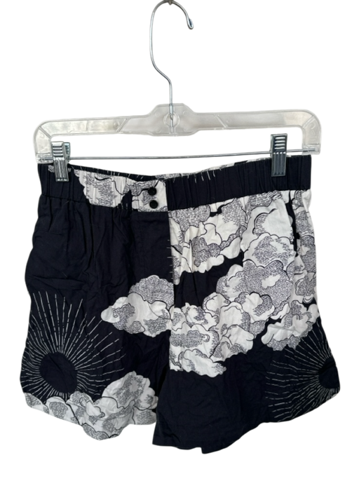Dress to Size 38 Black & White Cotton Elastic Waist Clouds Shorts Black & White / 38