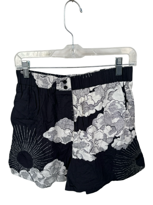 Dress to Size 38 Black & White Cotton Elastic Waist Clouds Shorts Black & White / 38