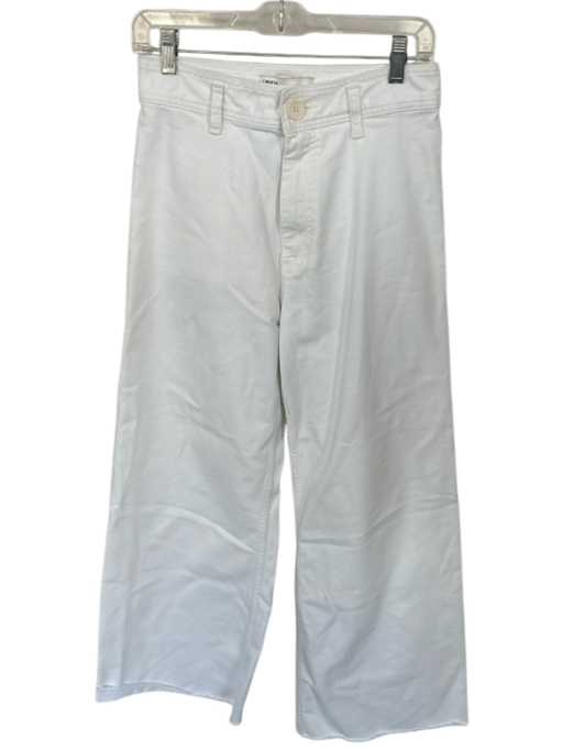 Zara Size 8 White Cotton Blend High Waist Wide Leg Raw Hem Jeans White / 8