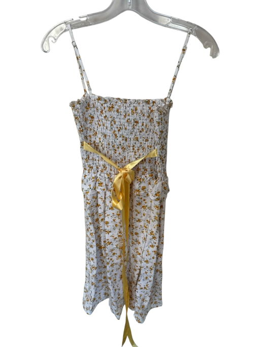 Reformation Size M White & yellow Linen Spaghetti Strap smocked Flowers Dress White & yellow / M