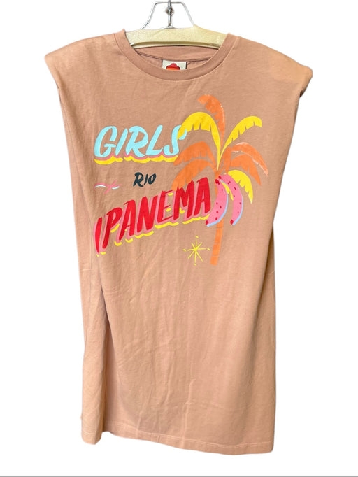 Farm Rio Size S Tan & multi Cotton Shoulder Pad Palm Trees T-Shirt Dress Dress Tan & multi / S