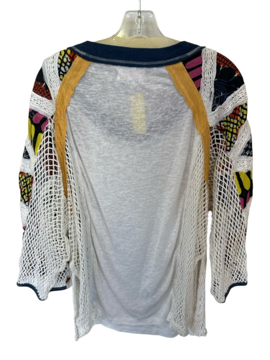 We The Free Size M White & Navy Cotton Long Balloon Sleeve Macrame Patchwork Top White & Navy / M