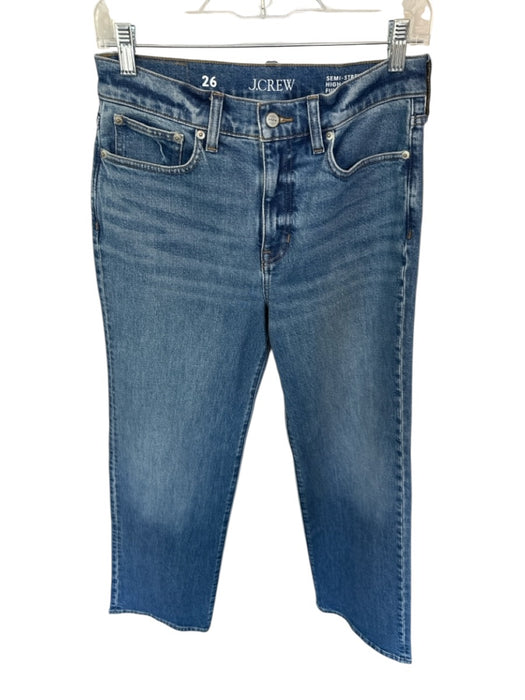 J. Crew Size 26 Med Dark Wash Cotton High Waist Wide Leg Jeans Med Dark Wash / 26