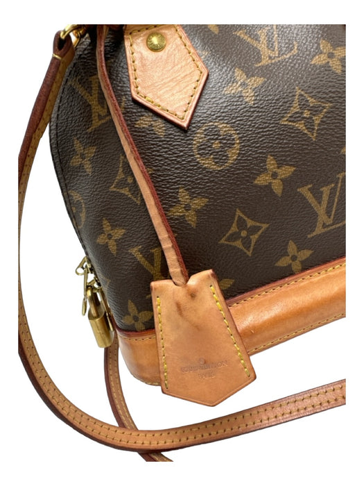 Louis Vuitton Brown & Tan Coated Canvas Leather trim Monogram Top Handles Bag Brown & Tan