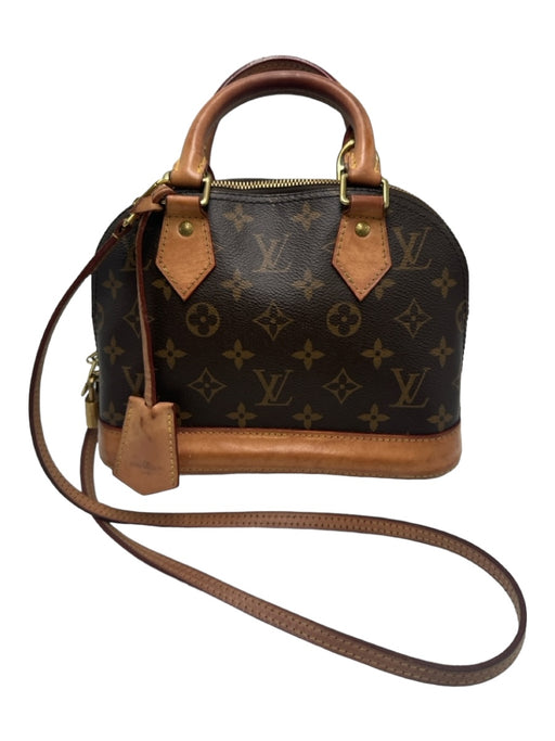 Louis Vuitton Brown & Tan Coated Canvas Leather trim Monogram Top Handles Bag Brown & Tan