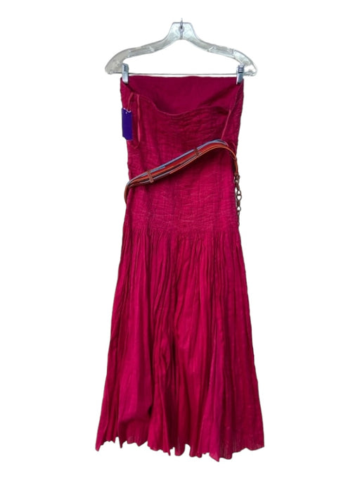 Diane Von Furstenberg Size 10 Pink Cotton Strapless Metallic Thread Midi Dress Pink / 10