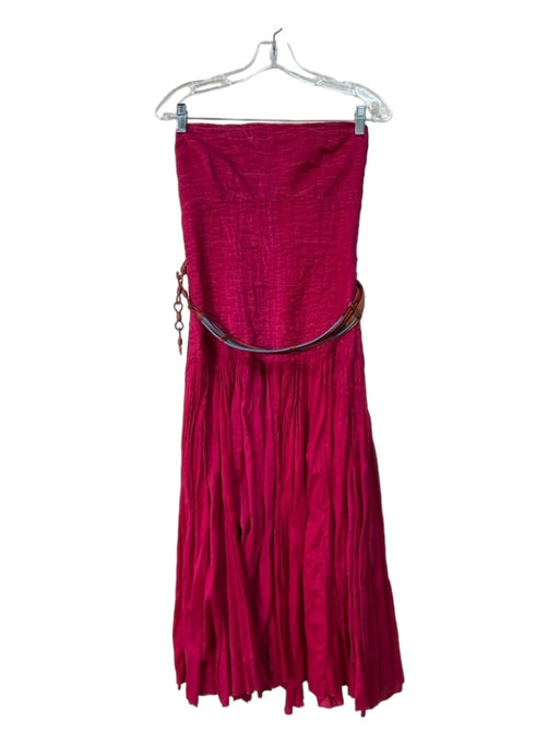 Diane Von Furstenberg Size 10 Pink Cotton Strapless Metallic Thread Midi Dress Pink / 10