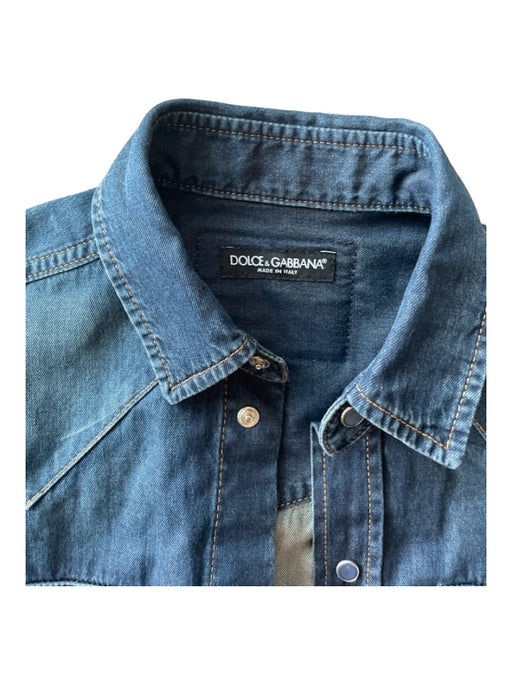 Dolce & Gabbana Size Est L Dark Wash Cotton Solid Western Long Sleeve Shirt Est L