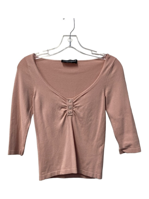 Dolce & Gabbana Size Est M Blush Viscose Scoop Neck 3/4 Sleeve 3 Button Knit Top Blush / Est M