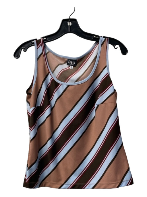 D & G Size 42 Blue & Brown Sleeveless Round Neck Striped Top Blue & Brown / 42